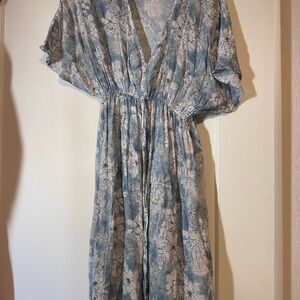 Cost Plus World Market Blue Floral Maxi Dress with V-Neck